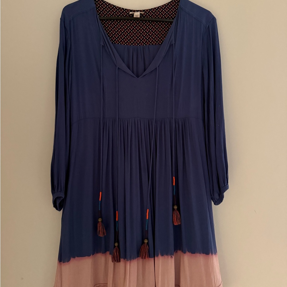 HOLDING HORSES Anthropologie Blue and Pink Tassel Dress